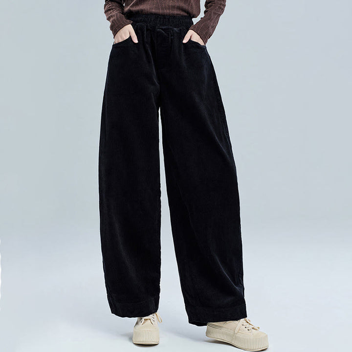 Buddha Stones Damen Herbst Einfarbige Cordhose in Knöchellänge mit schlichtem Design und Taschen - image 1