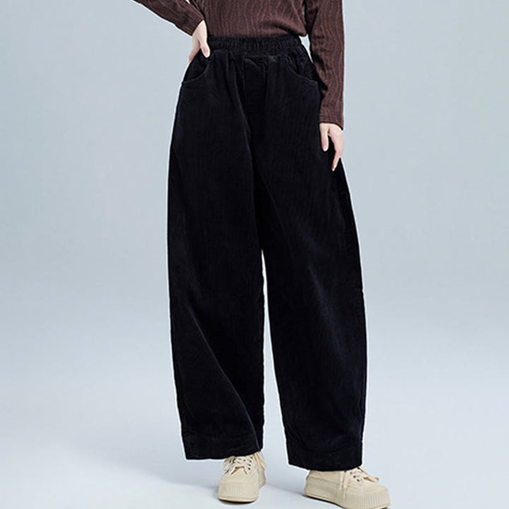 Buddha Stones Damen Herbst Einfarbige Cordhose in Knöchellänge mit schlichtem Design und Taschen - image 2