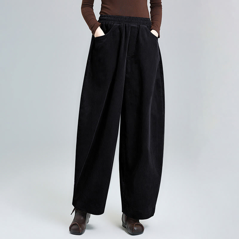Buddha Stones Damen Herbst Schlichte Knöchellange Cord-Baumwollhose mit schlichtem Design und Taschen - Schwarz - US8-10， UK/AU12-14，EU40-42 (2XL) - image 0