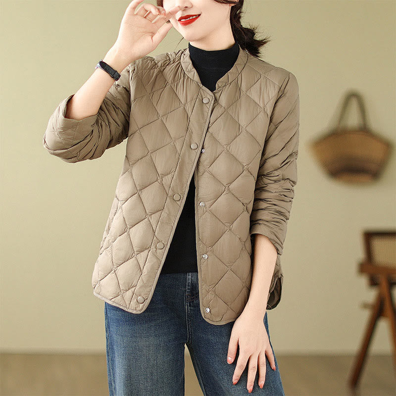 Buddha Stones Damen Herbst Langarm-Thermojacke aus Baumwolle mit Rautensteppung und Taschen - image 1
