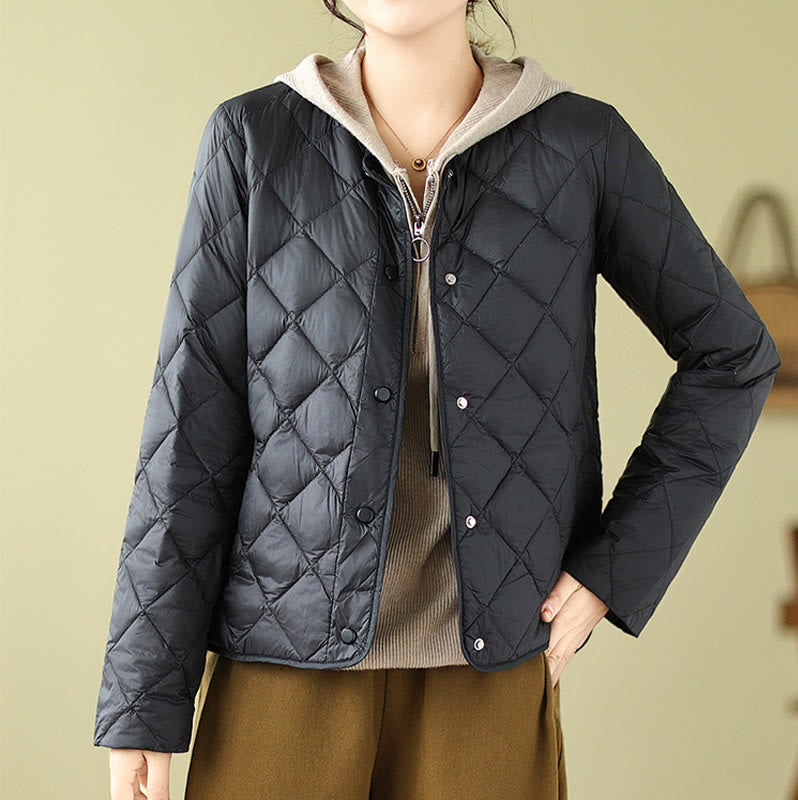 Buddha Stones Damen Herbst Langarm-Thermojacke aus Baumwolle mit Rautensteppung und Taschen - image 17