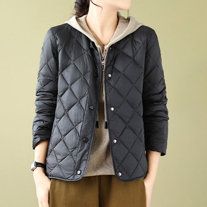 Buddha Stones Damen Herbst Langarm-Thermojacke aus Baumwolle mit Rautensteppung und Taschen - image 15