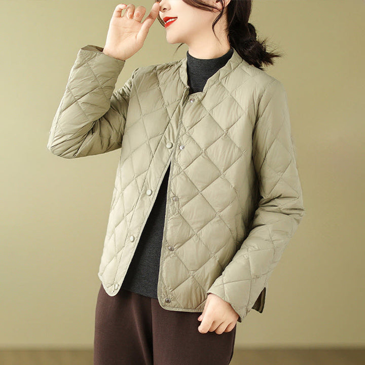 Buddha Stones Damen Herbst Langarm-Thermojacke aus Baumwolle mit Rautensteppung und Taschen - image 21