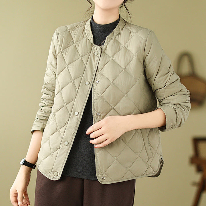 Buddha Stones Damen Herbst Langarm-Thermojacke aus Baumwolle mit Rautensteppung und Taschen - image 25