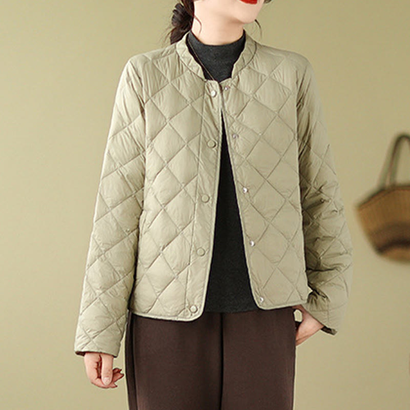 Buddha Stones Damen Herbst Langarm-Thermojacke aus Baumwolle mit Rautensteppung und Taschen - image 23