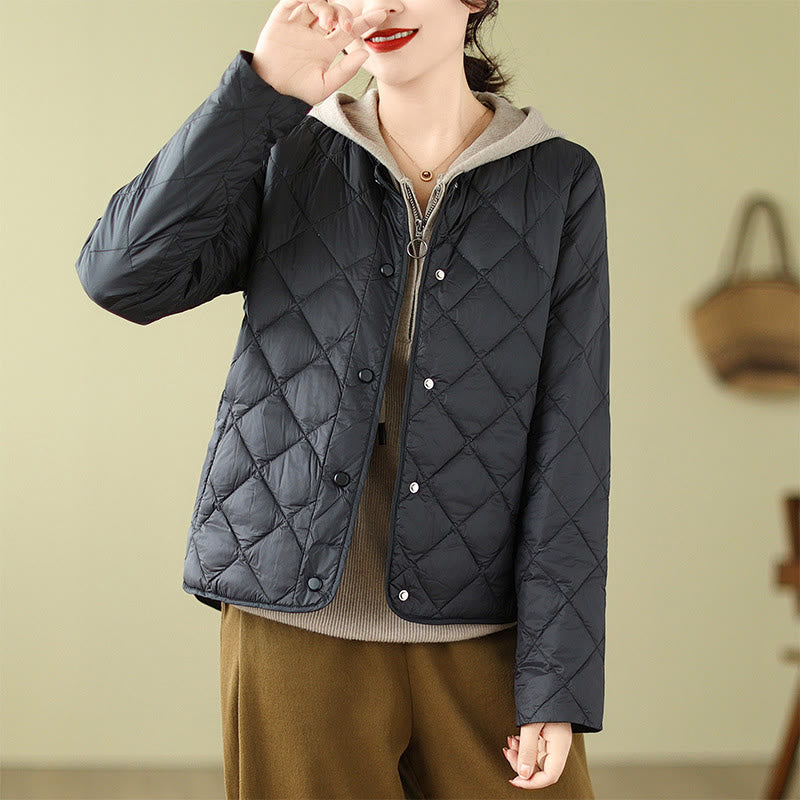 Buddha Stones Damen Herbst Langarm-Thermojacke aus Baumwolle mit Rautensteppung und Taschen - Schwarz - US8-10， UK/AU12-14，EU40-42 (2XL) - image 13