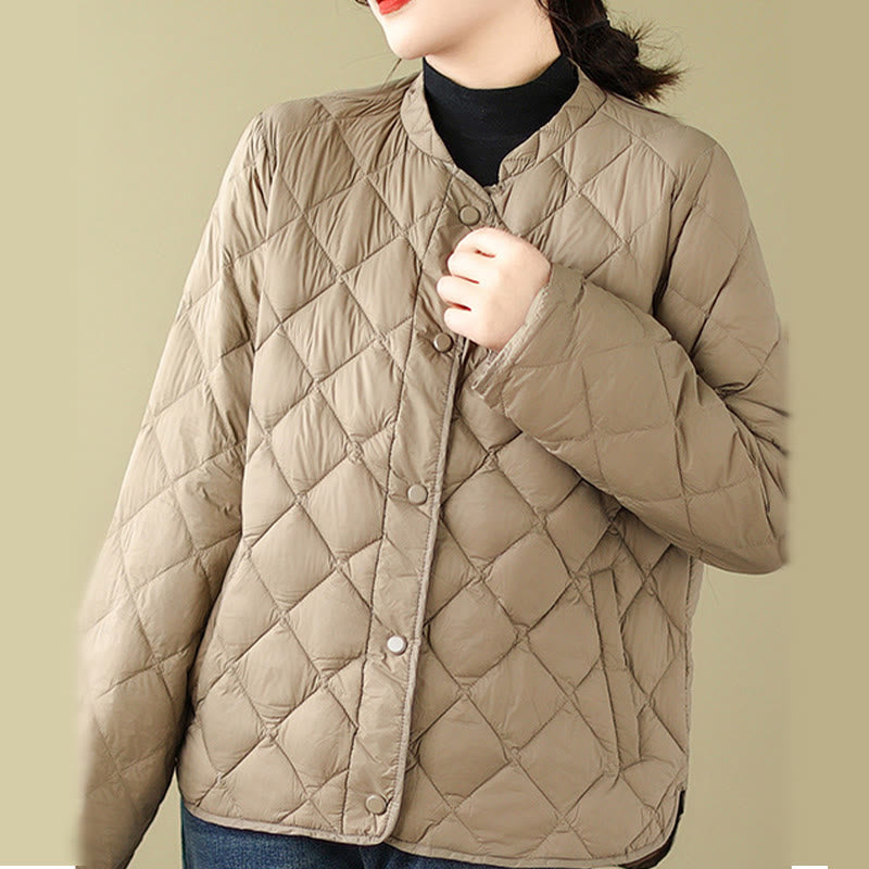 Buddha Stones Damen Herbst Langarm-Thermojacke aus Baumwolle mit Rautensteppung und Taschen - image 2