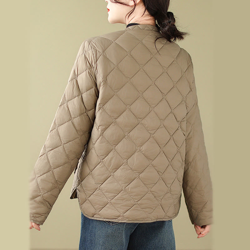 Buddha Stones Damen Herbst Langarm-Thermojacke aus Baumwolle mit Rautensteppung und Taschen - image 7