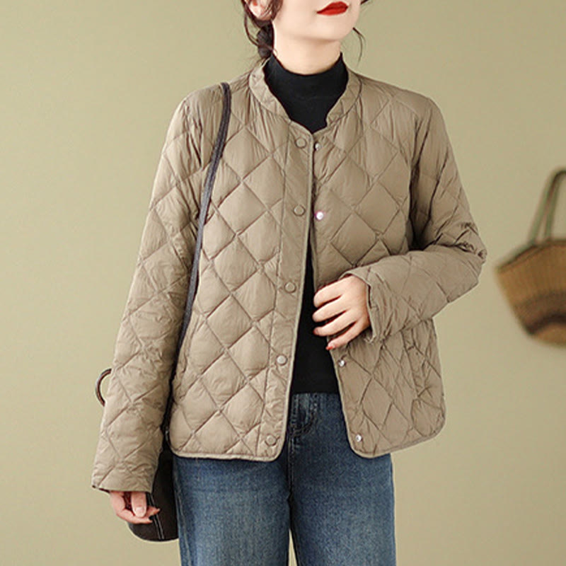 Buddha Stones Damen Herbst Langarm-Thermojacke aus Baumwolle mit Rautensteppung und Taschen - image 4