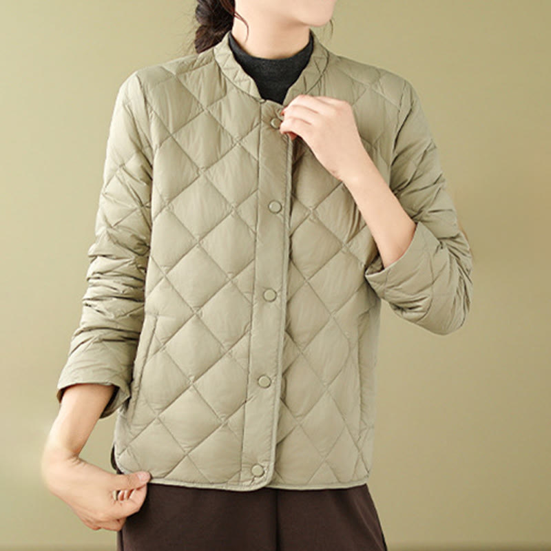 Buddha Stones Damen Herbst Langarm-Thermojacke aus Baumwolle mit Rautensteppung und Taschen - image 24