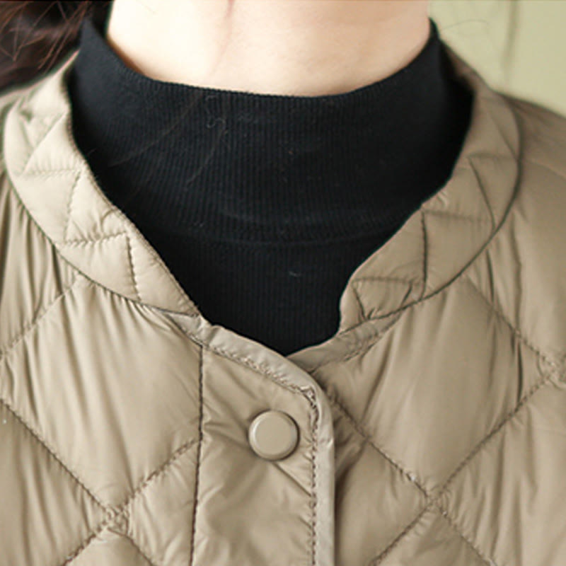 Buddha Stones Damen Herbst Langarm-Thermojacke aus Baumwolle mit Rautensteppung und Taschen - image 5