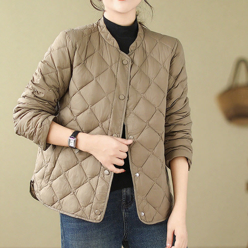 Buddha Stones Damen Herbst Langarm-Thermojacke aus Baumwolle mit Rautensteppung und Taschen - image 3