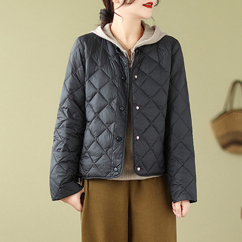 Buddha Stones Damen Herbst Langarm-Thermojacke aus Baumwolle mit Rautensteppung und Taschen - image 18