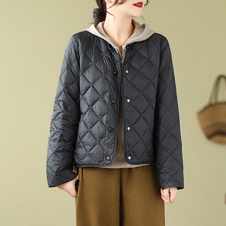Buddha Stones Damen Herbst Langarm-Thermojacke aus Baumwolle mit Rautensteppung und Taschen - image 18