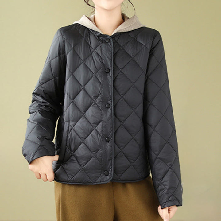 Buddha Stones Damen Herbst Langarm-Thermojacke aus Baumwolle mit Rautensteppung und Taschen - image 16