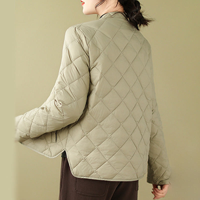 Buddha Stones Damen Herbst Langarm-Thermojacke aus Baumwolle mit Rautensteppung und Taschen - image 22