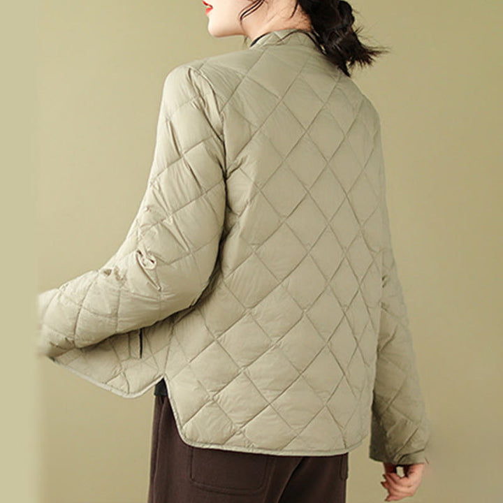 Buddha Stones Damen Herbst Langarm-Thermojacke aus Baumwolle mit Rautensteppung und Taschen - image 22