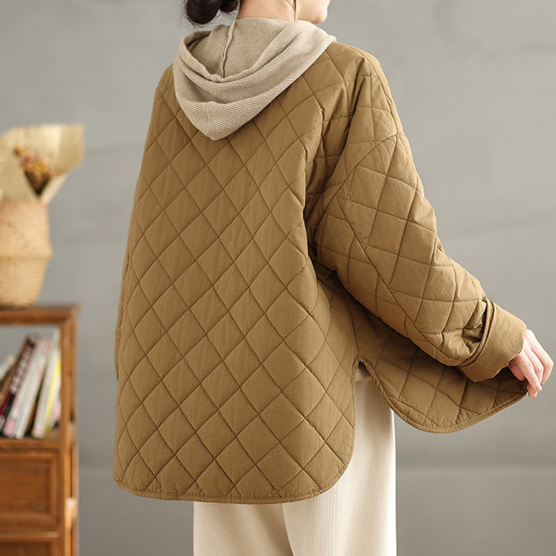 Buddha Stones Damen-Thermojacke aus Baumwolle mit Knöpfen und Rautensteppung, langärmlig, mit Taschen - image 5