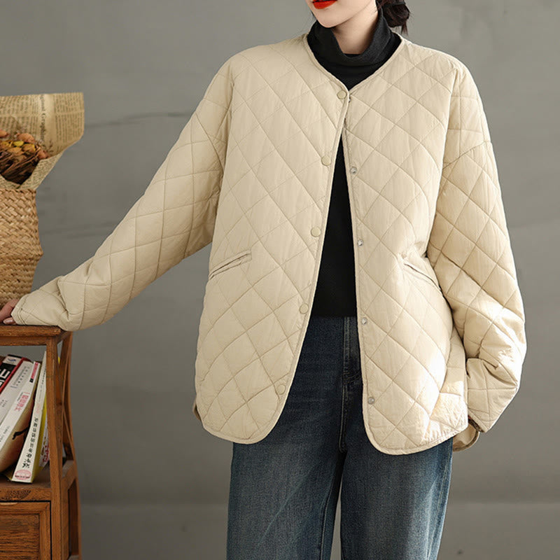 Buddha Stones Damen-Thermojacke aus Baumwolle mit Knöpfen und Rautensteppung, langärmlig, mit Taschen - image 11