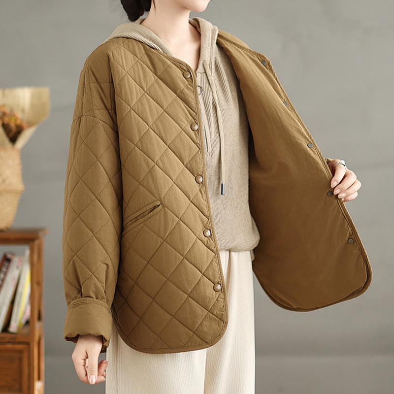 Buddha Stones Damen-Thermojacke aus Baumwolle mit Knöpfen und Rautensteppung, langärmlig, mit Taschen - image 4