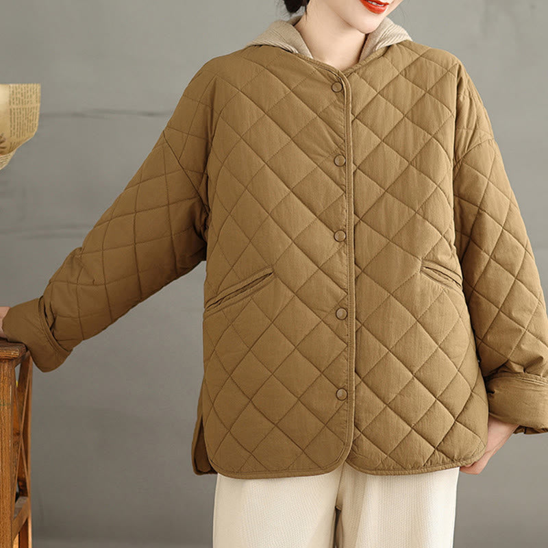 Buddha Stones Damen-Thermojacke aus Baumwolle mit Knöpfen und Rautensteppung, langärmlig, mit Taschen - image 3