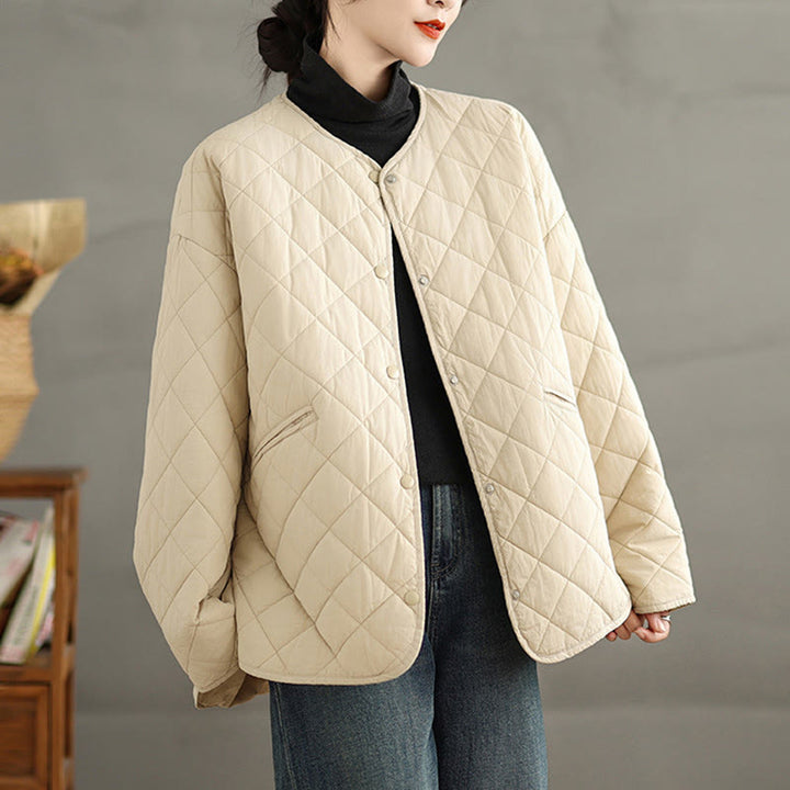 Buddha Stones Damen-Thermojacke aus Baumwolle mit Knöpfen und Rautensteppung, langärmlig, mit Taschen - image 12