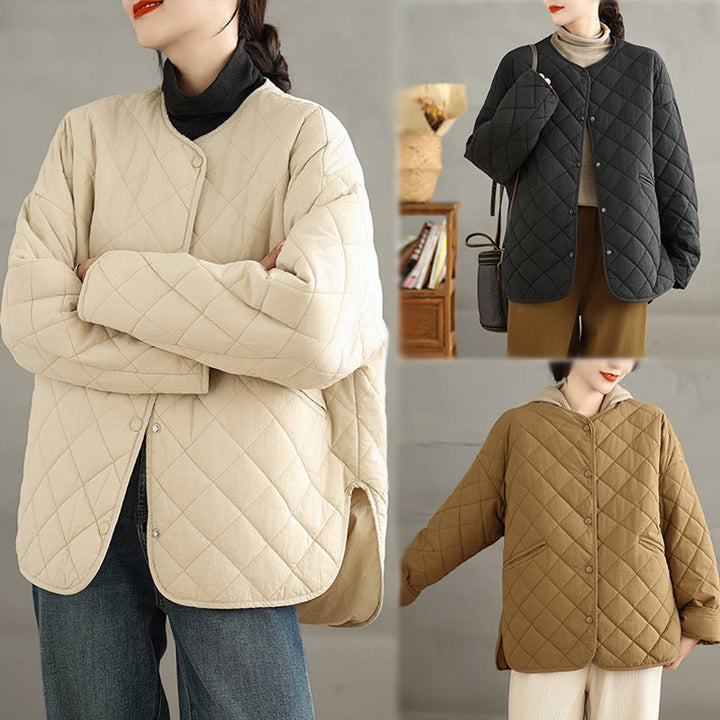 Buddha Stones Damen-Thermojacke aus Baumwolle mit Knöpfen und Rautensteppung, langärmlig, mit Taschen - image 24