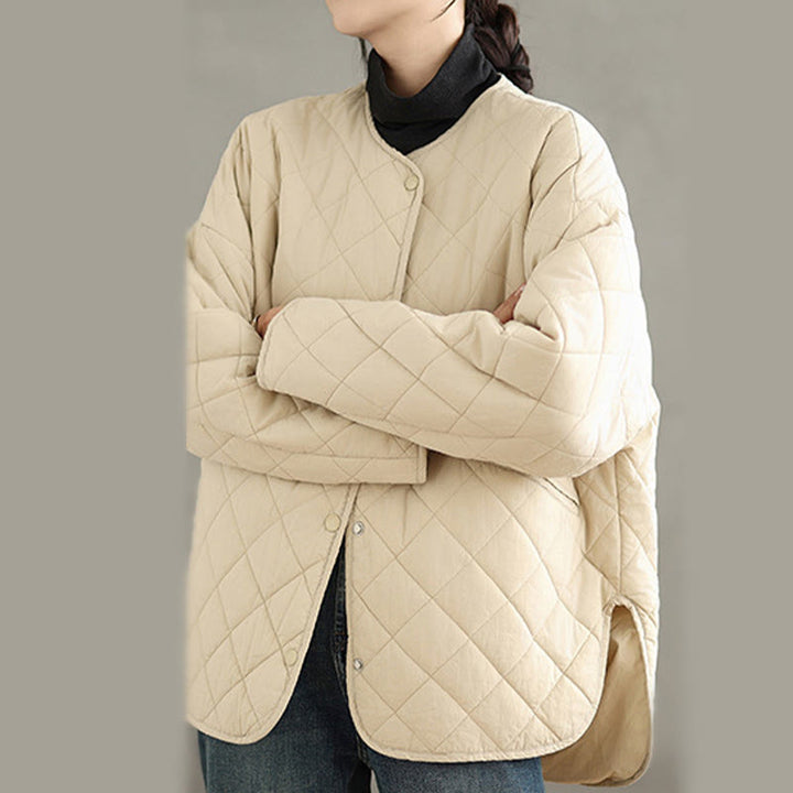 Buddha Stones Damen-Thermojacke aus Baumwolle mit Knöpfen und Rautensteppung, langärmlig, mit Taschen - image 15