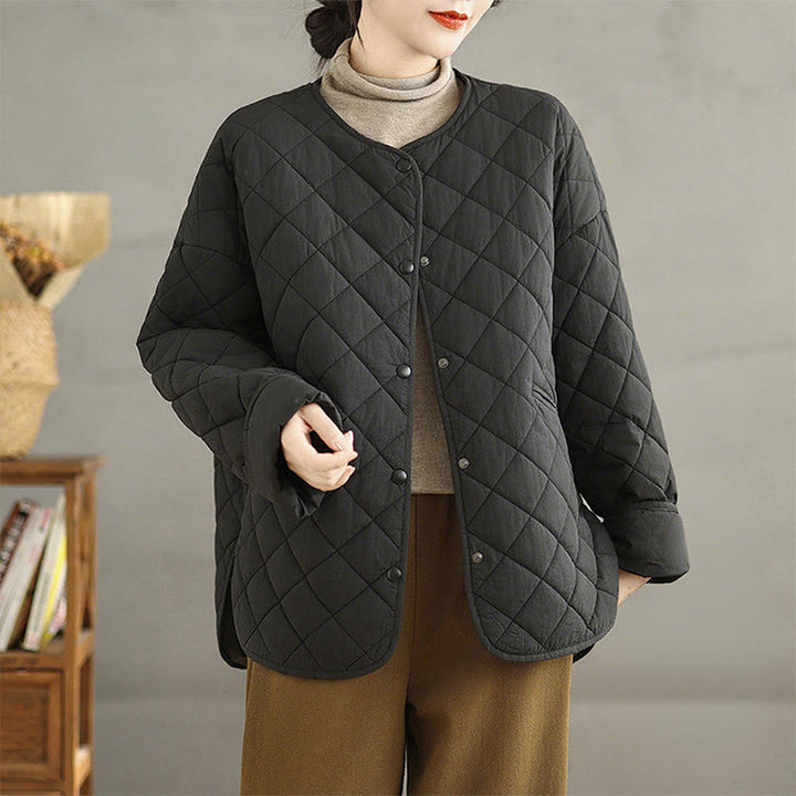 Buddha Stones Damen-Thermojacke aus Baumwolle mit Knöpfen und Rautensteppung, langärmlig, mit Taschen - Schwarz - US14， UK/AU18，EU46 (2XL) - image 18