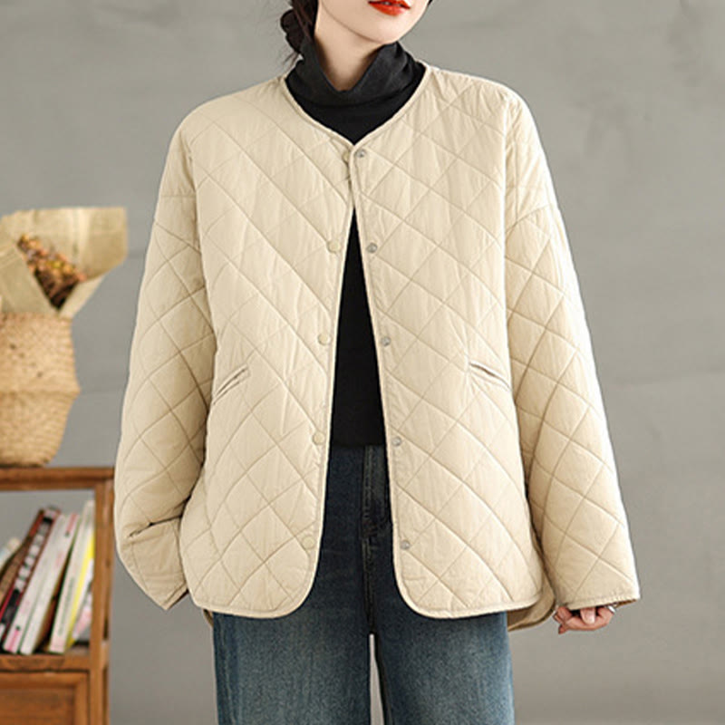 Buddha Stones Damen-Thermojacke aus Baumwolle mit Knöpfen und Rautensteppung, langärmlig, mit Taschen - image 13