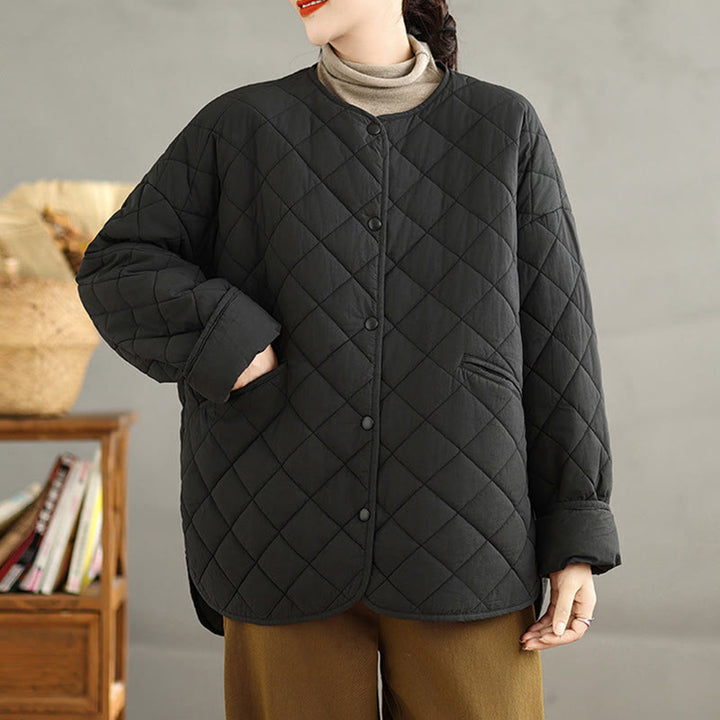 Buddha Stones Damen-Thermojacke aus Baumwolle mit Knöpfen und Rautensteppung, langärmlig, mit Taschen - image 22