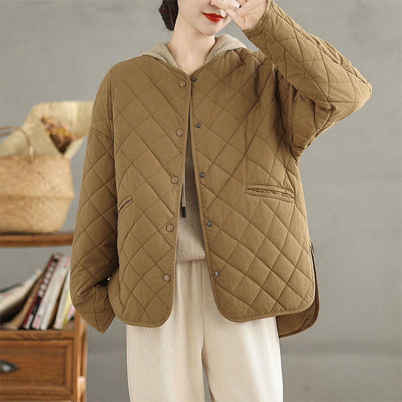Buddha Stones Damen-Thermojacke aus Baumwolle mit Knöpfen und Rautensteppung, langärmlig, mit Taschen - Goldrute - US14， UK/AU18，EU46 (2XL) - image 0