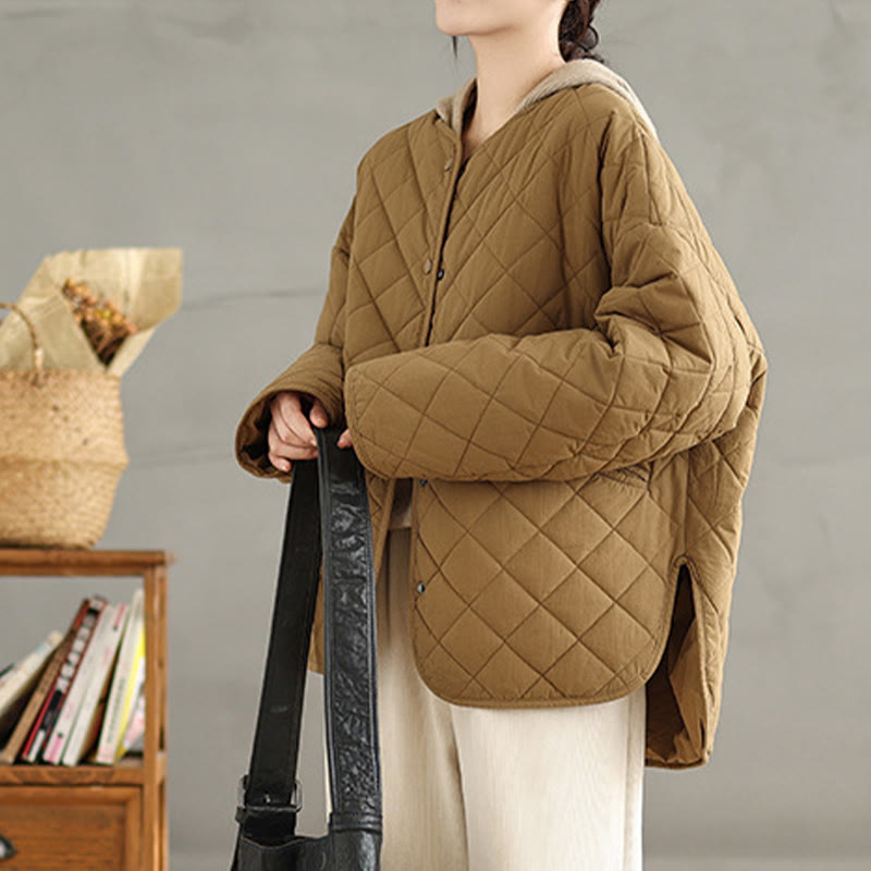 Buddha Stones Damen-Thermojacke aus Baumwolle mit Knöpfen und Rautensteppung, langärmlig, mit Taschen - image 2