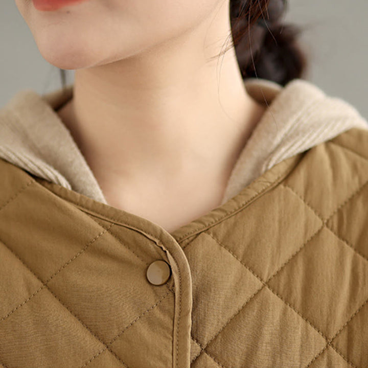 Buddha Stones Damen-Thermojacke aus Baumwolle mit Knöpfen und Rautensteppung, langärmlig, mit Taschen - image 6