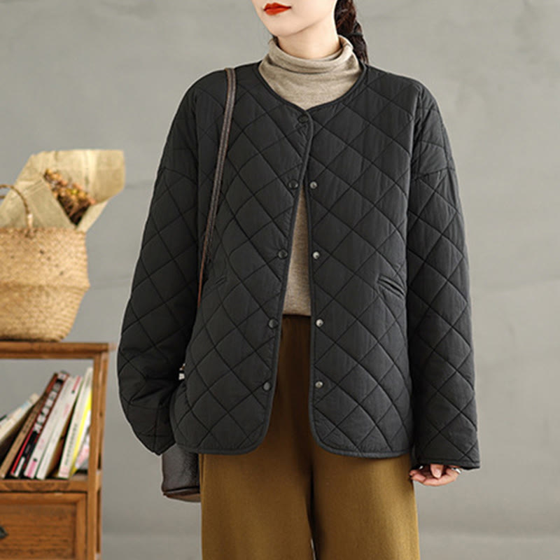 Buddha Stones Damen-Thermojacke aus Baumwolle mit Knöpfen und Rautensteppung, langärmlig, mit Taschen - image 19