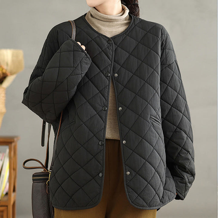 Buddha Stones Damen-Thermojacke aus Baumwolle mit Knöpfen und Rautensteppung, langärmlig, mit Taschen - image 23