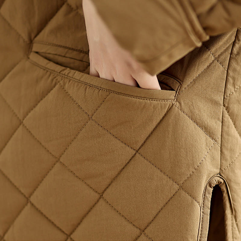 Buddha Stones Damen-Thermojacke aus Baumwolle mit Knöpfen und Rautensteppung, langärmlig, mit Taschen - image 8