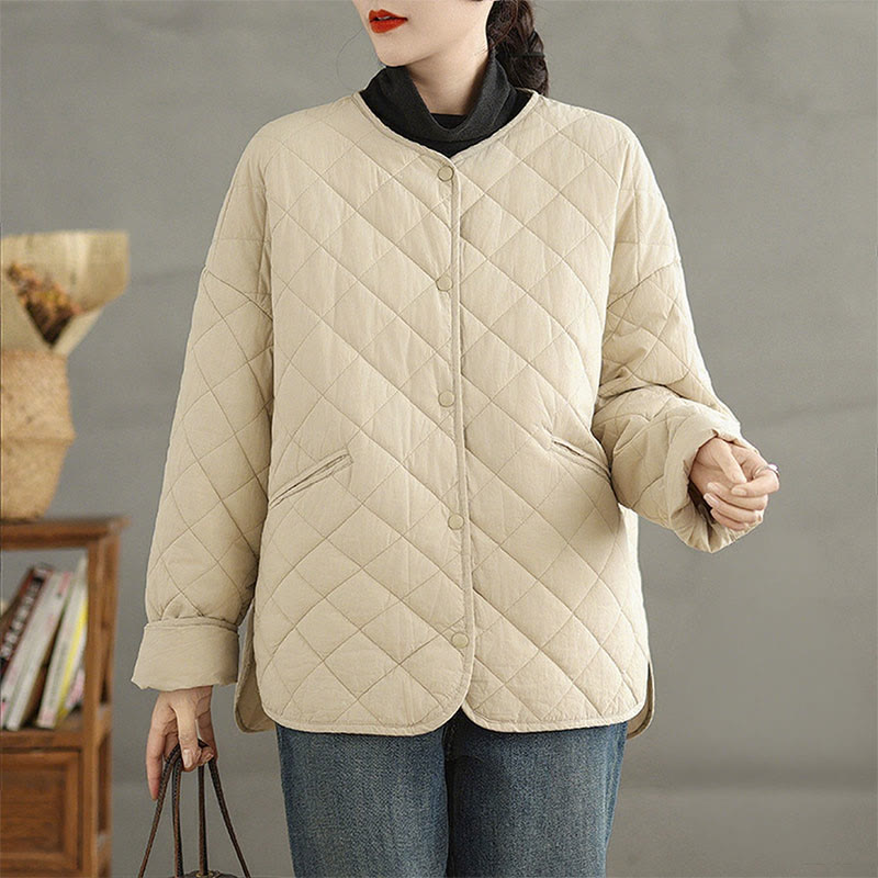 Buddha Stones Damen-Thermojacke aus Baumwolle mit Knöpfen und Rautensteppung, langärmlig, mit Taschen - Beige - US14, UK/AU18, EU46 (2XL) - image 10