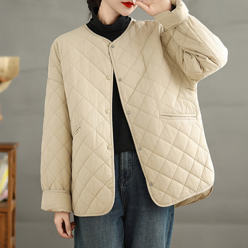 Buddha Stones Damen-Thermojacke aus Baumwolle mit Knöpfen und Rautensteppung, langärmlig, mit Taschen - image 14