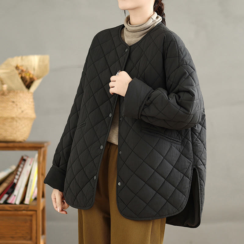 Buddha Stones Damen-Thermojacke aus Baumwolle mit Knöpfen und Rautensteppung, langärmlig, mit Taschen - image 20