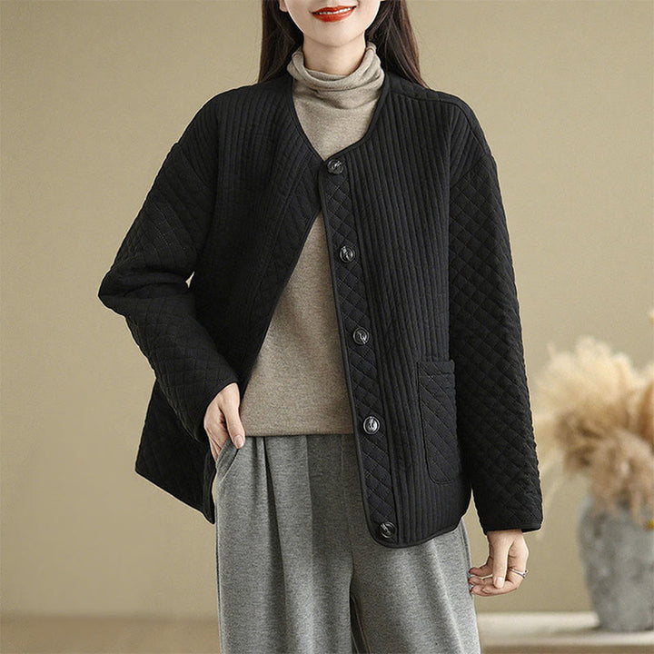 Buddha Stones Damen Vintage-Knöpfe, schlichtes Design, langärmelige Baumwolljacke mit Taschen - Schwarz - US12， UK/AU16，EU44 (2XL) - image 0
