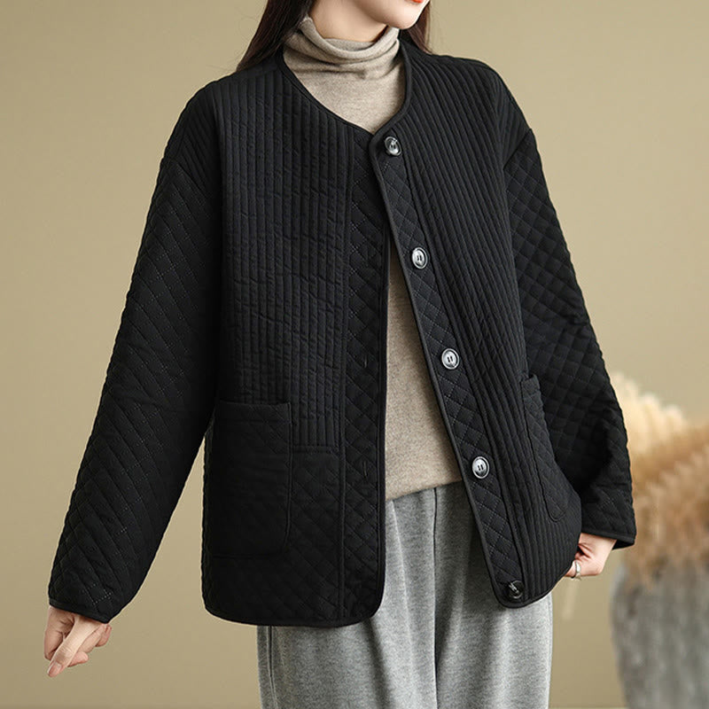 Buddha Stones Damen Vintage-Knöpfe, schlichtes Design, langärmelige Baumwolljacke mit Taschen - image 1