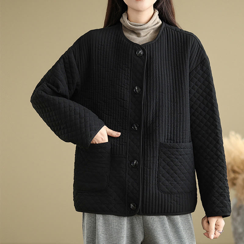 Buddha Stones Damen Vintage-Knöpfe, schlichtes Design, langärmelige Baumwolljacke mit Taschen - image 3