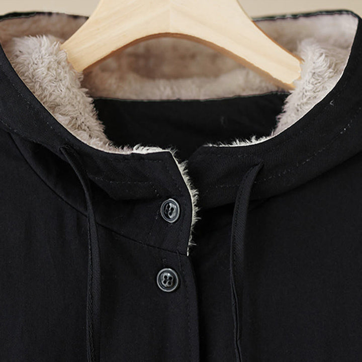 Buddha Stones Damen-Kapuzenpullover, einfarbig, langärmelig, Baumwolle, Thermo-Fleece-gefüttert, Jacke mit Taschen - image 8