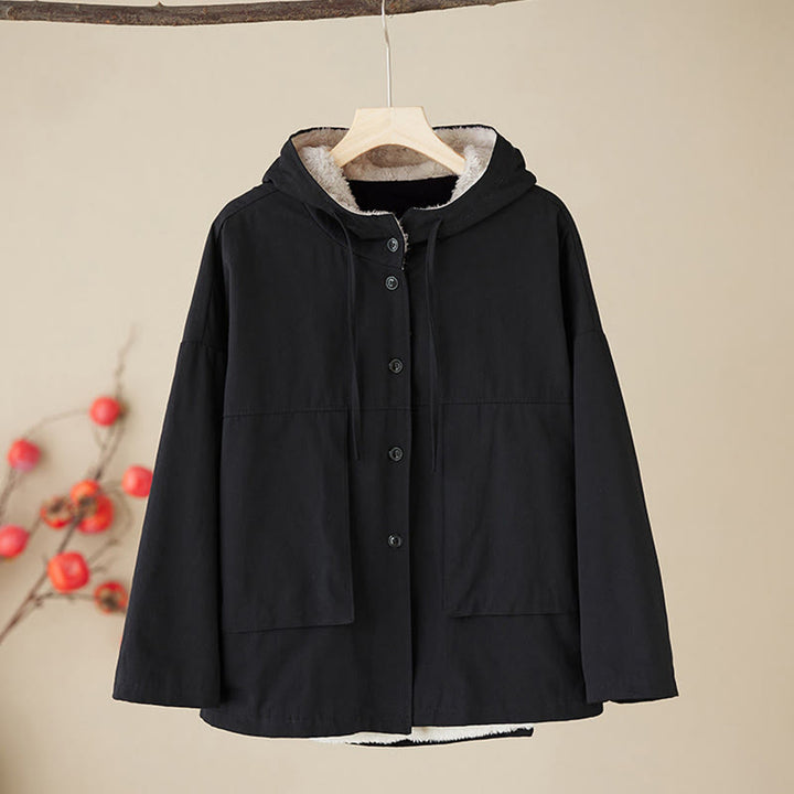 Buddha Stones Damen-Kapuzenpullover, einfarbig, langärmelig, Baumwolle, Thermo-Fleece-gefüttert, Jacke mit Taschen - Schwarz - US6, UK/AU10, EU38 (XL) - image 6