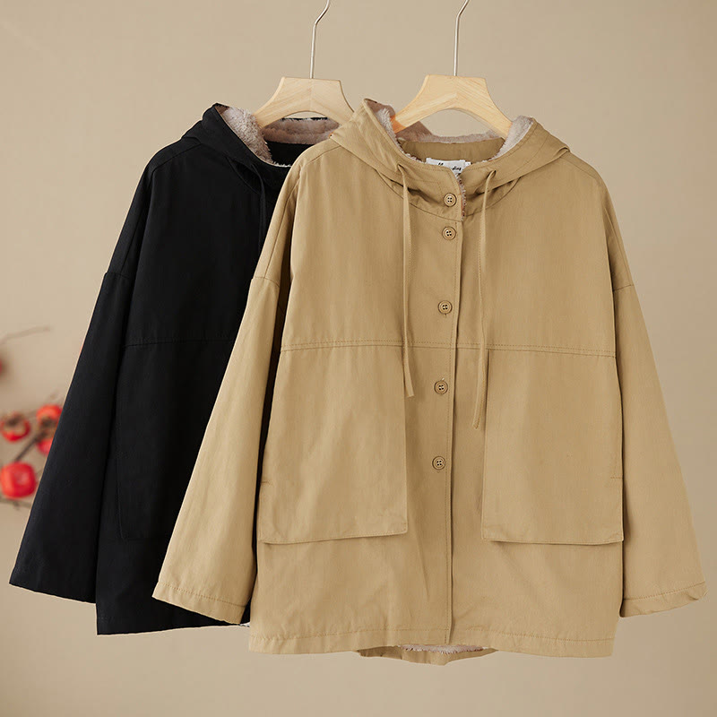 Buddha Stones Damen-Kapuzenpullover, einfarbig, langärmelig, Baumwolle, Thermo-Fleece-gefüttert, Jacke mit Taschen - image 12