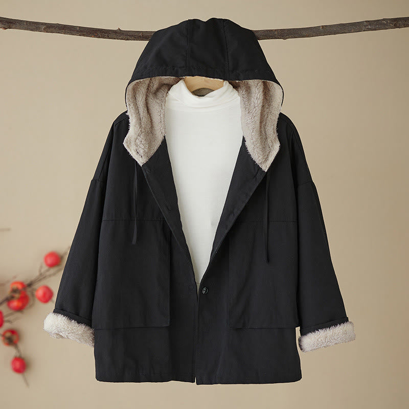 Buddha Stones Damen-Kapuzenpullover, einfarbig, langärmelig, Baumwolle, Thermo-Fleece-gefüttert, Jacke mit Taschen - image 7