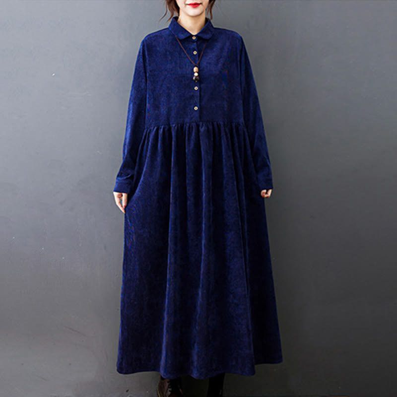 Buddha Stones – Langärmliges Midikleid aus Baumwollcord mit Herbstknöpfen und Taschen - image 22