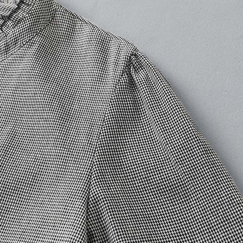 Buddha Stones – Kariertes, plissiertes Rüschendesign, langärmliges Midikleid aus Baumwolle mit Taschen - image 4