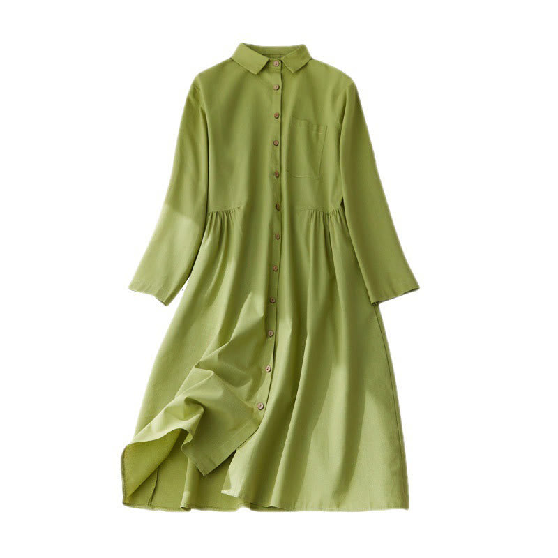 Buddha Stones – Lässiges, schlichtes Midikleid aus Baumwolle mit Knöpfen und Taschen - image 9